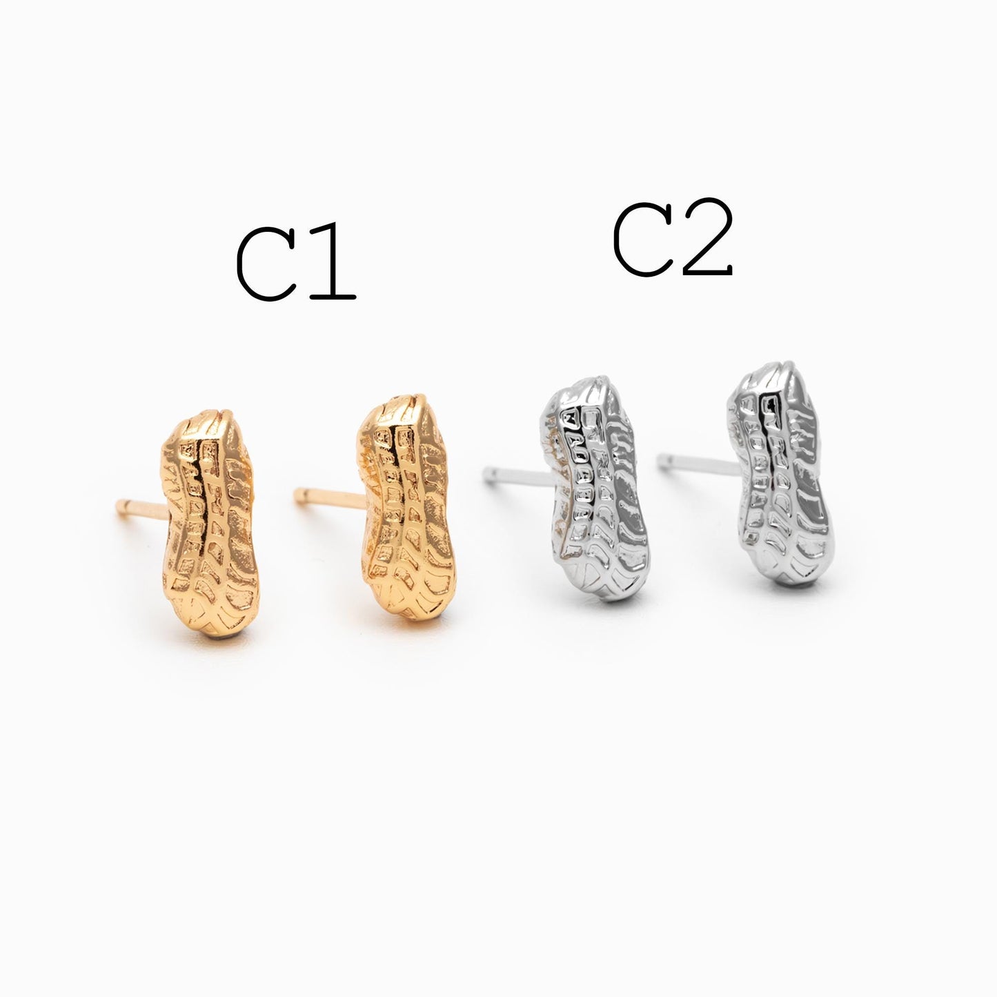 10pcs Gold/ Silver Nut Charms Earrings, 18K Real Gold/ Rhodium Plated Brass, Dainty Stud Earring (#GB-4685)