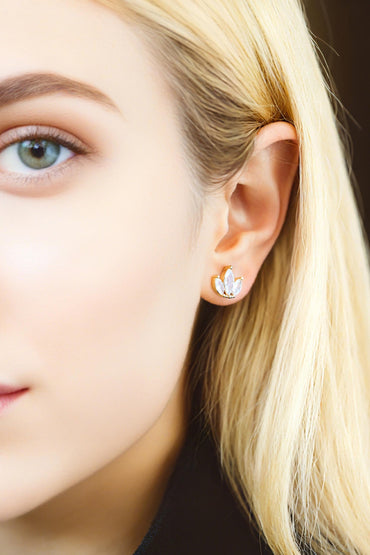 4pcs CZ Pave Leaf Earring, Flower Ear Posts, Dainty Earrings, Jewelry Making, Diy Material, Jewelry Supplies (GB-3757)