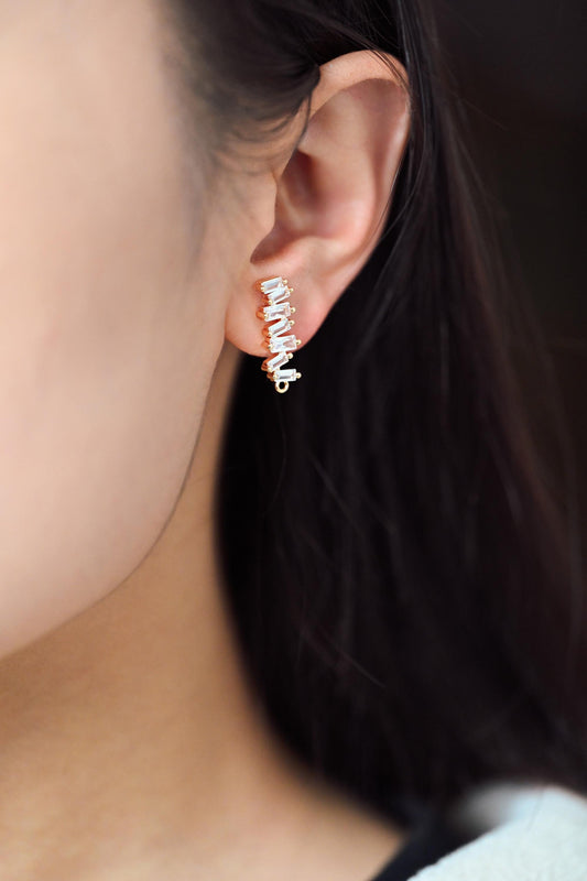 4pcs CZ Pave Irregular Earring Studs, 18K Gold plated Brass Ear Posts, Dainty Earring Findings (#GB-3619)