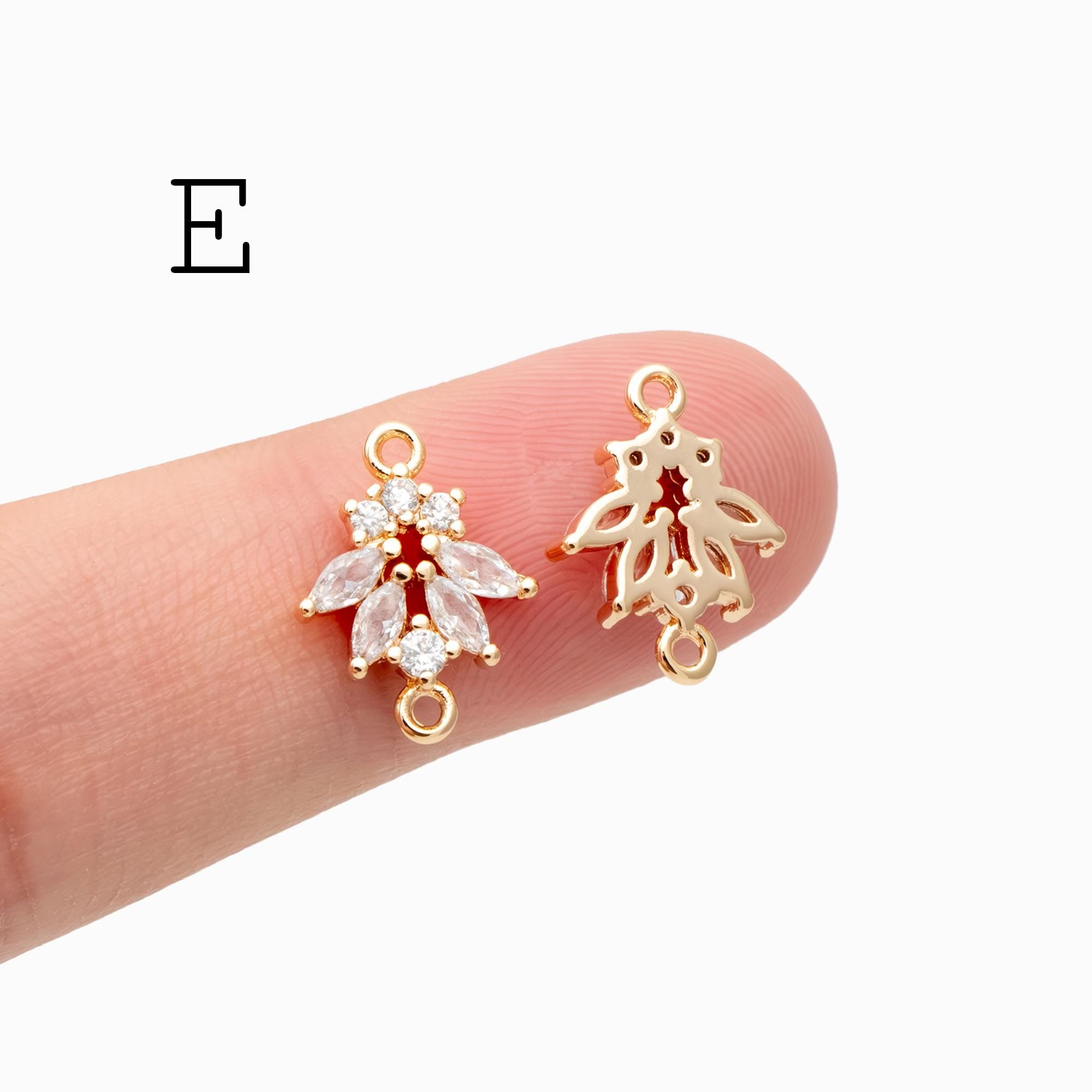 10pcs CZ Pave Flower Leaf Connector, 18K Gold plated Brass, Dainty Connector Charms (GB-3670)