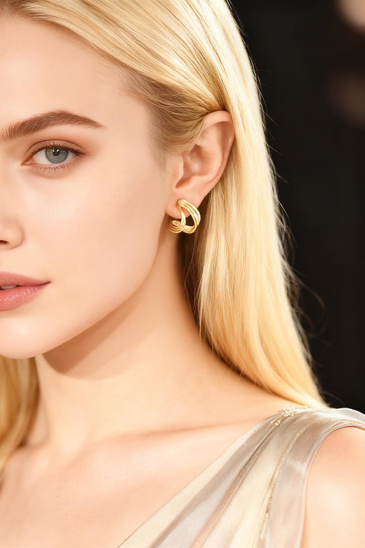 10pcs Gold U-Shaped Ear Posts, 18K Gold plated Brass, Curved Ribbon Stud Earring (GB-3563)