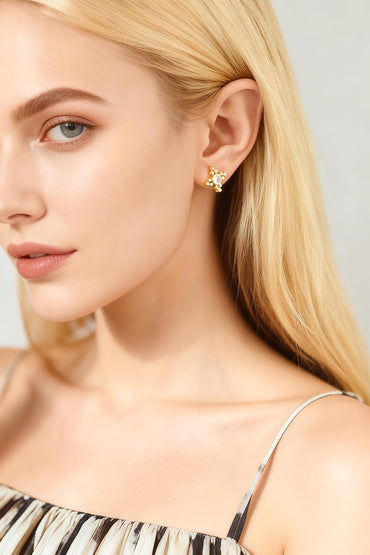 10pcs CZ Pave Round Trinity Ear Posts 12x12mm, Gold Plated Brass Dainty Stud Earrings (GB-3655)