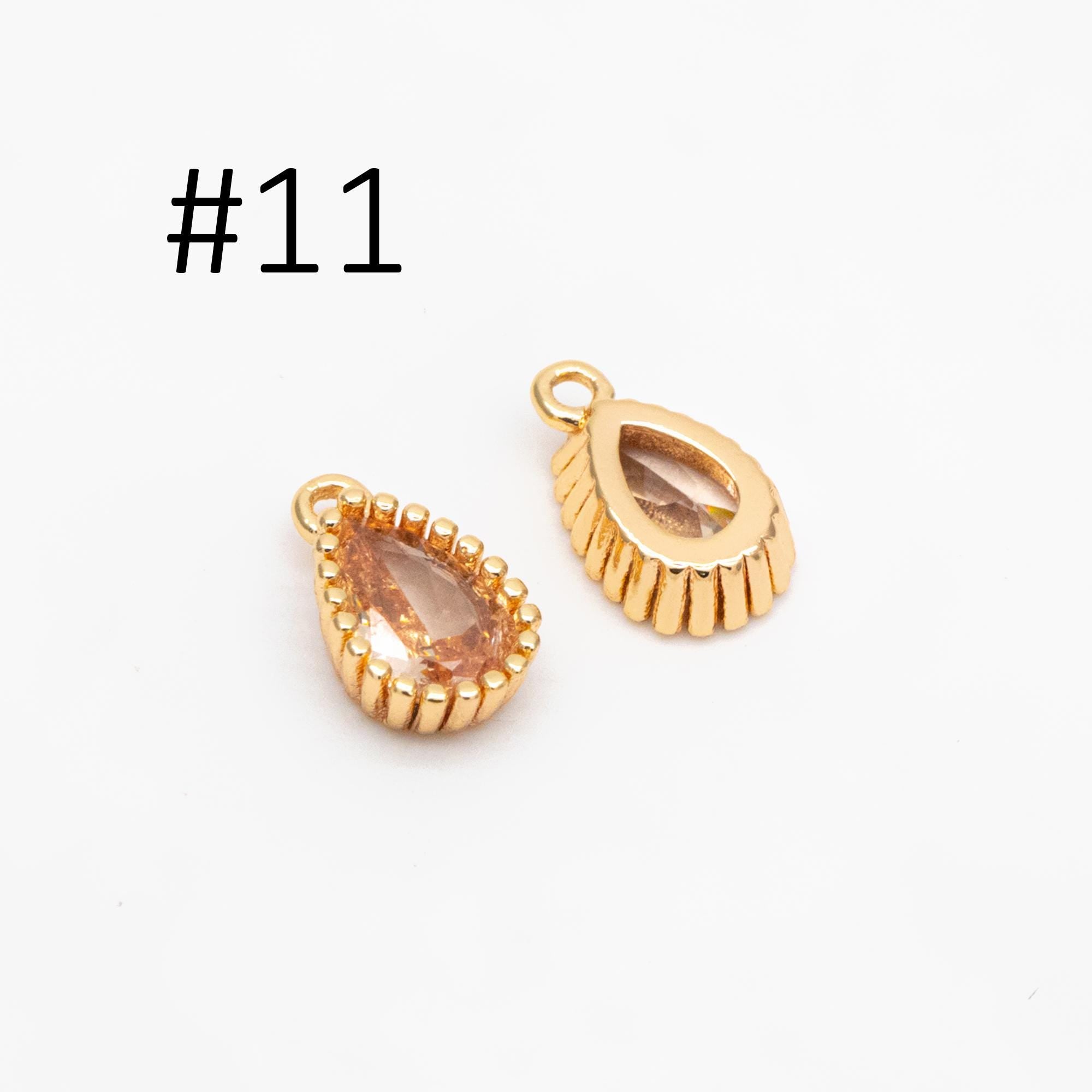 10pcs CZ Pave Teardrop Birthstone Charms 8x5mm, Gold Plated Brass Crystal Charms, Diy Jewelry Making Supplies (GB-3657)