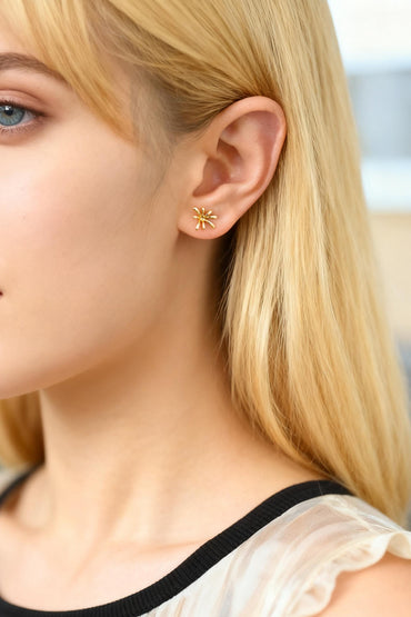 10pcs Gold/ Silver Tone Fireworks Earrings, Gold/ Rhodium Plated Brass, Flower Stud Earrings (GB-4671)