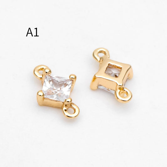 10pcs CZ Pave Rhombus Charm Connectors , Real Gold/ Rhodium plated Brass, Square Geometric Charm Pendants (GB-503)
