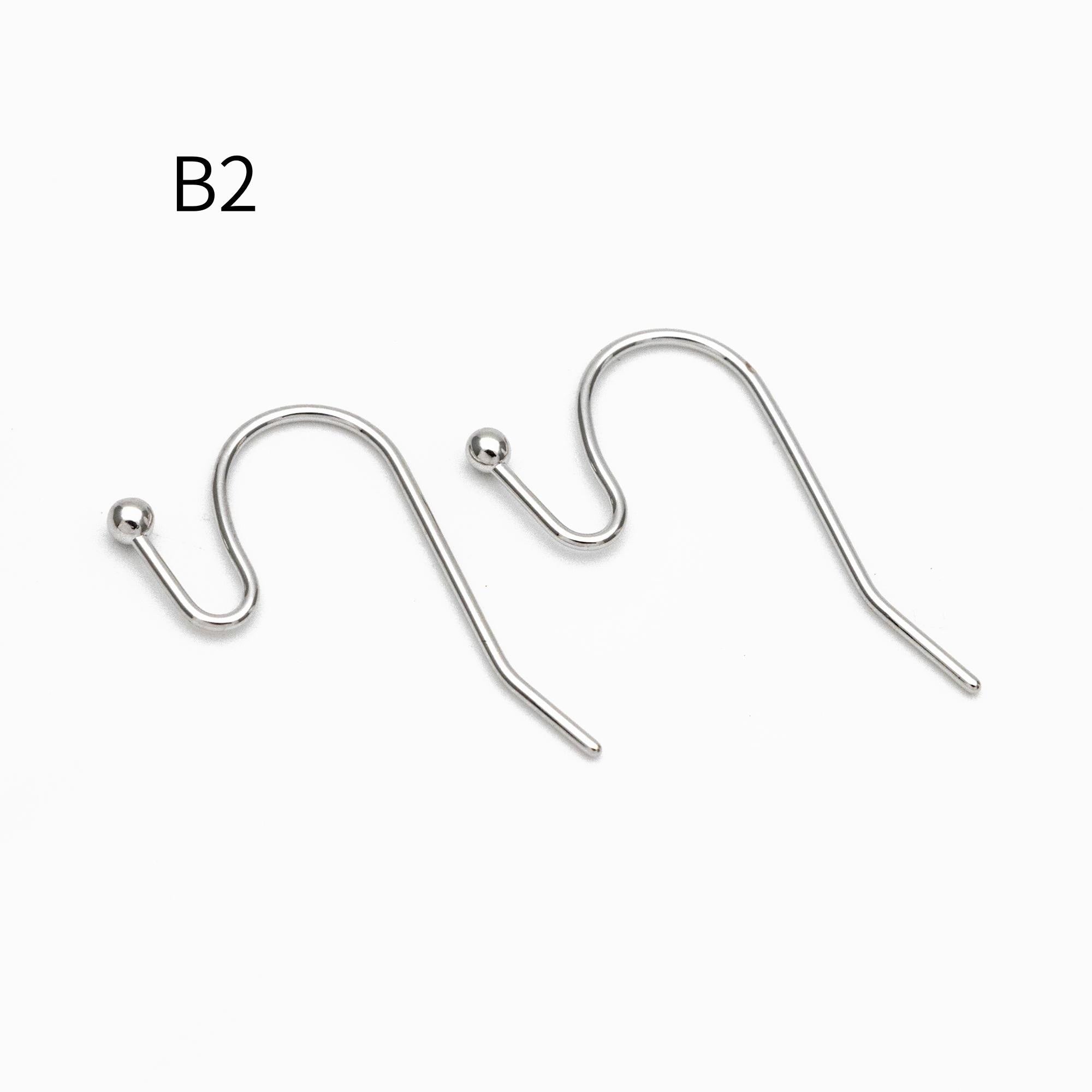 20pcs Gold/ Silver Earring Hooks, Real Gold/ Rhodium Plated Brass, Simple Earwires (GB-025)