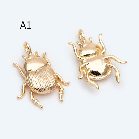 10pcs Gold/ Silver Ladybug Beetle Spider Charms, Insect Pendant, Jewelry Supplies, Earring Findings, Jewelry Making(GB-2666)