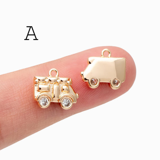 4pcs CZ Pave Christmas Charms: 18K Gold Plated Brass, DIY Jewelry Making, (GB-713)