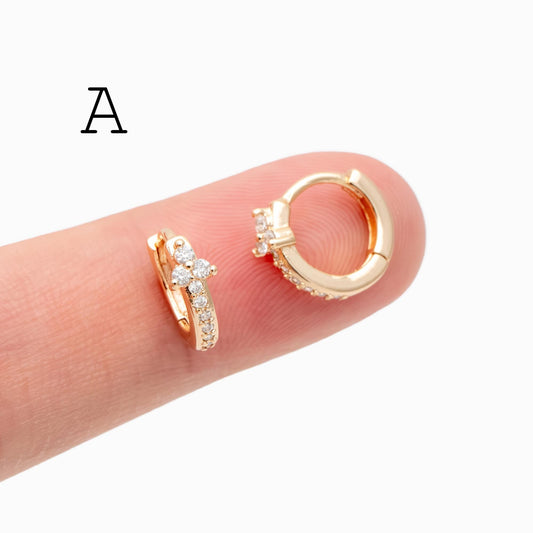 4pcs CZ Pave Tiny Hoop Earrings , Dainty Huggie Earrings, Minimalist Earring, Small Gold Hoops Earring (GB-3477)