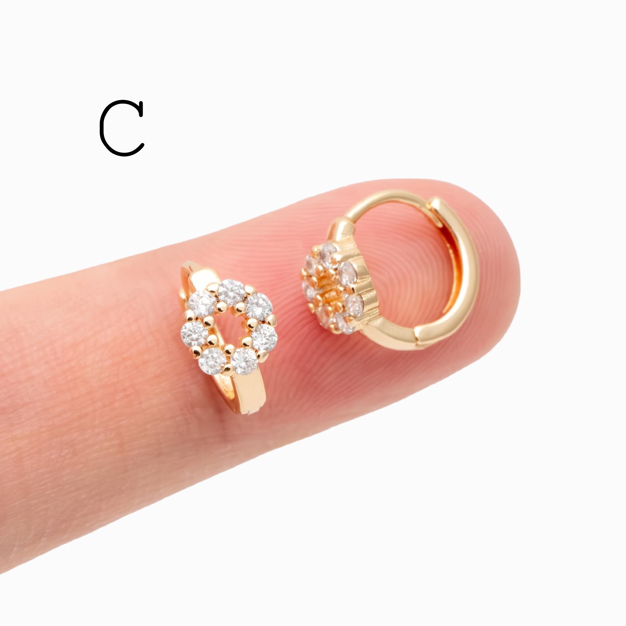 4pcs CZ Pave Tiny Hoop Earrings , Dainty Huggie Earrings, Minimalist Earring, Small Gold Hoops Earring (GB-3477)