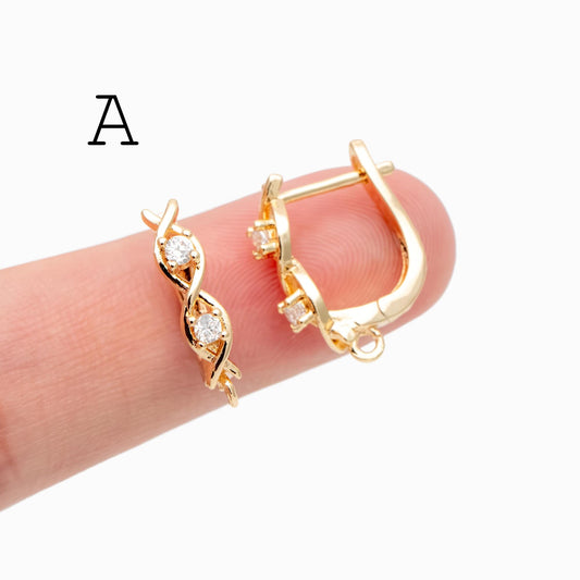 4pcs Gold Click-in Style Stud Earring, Leverback Earring with Loop, Earring Finding Wholesale (GB-3904)