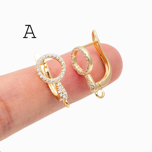 4pcs CZ Pave Gold Click-in Style Leverback Earring, Gold Plated Brass Earring Findings (GB-3002)