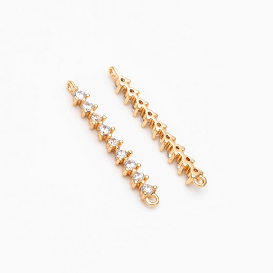 4pcs CZ Pave Bar Connector 20mm, Real Gold plated Brass, Cubic Zirconia Stick Charms (GB-1143-B)