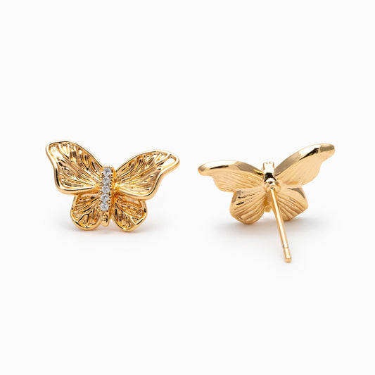 4pcs CZ pave Gold/ Silver Butterfly Stud Earrings, Gold/ Rhodium plated Brass, Jewelry Supplies (GB-4691)