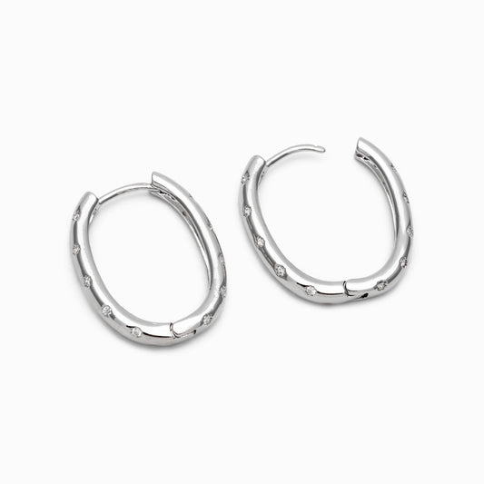 4pcs CZ Pave Gold/ Silver Oval Hoop Earrings, 18K Real Gold/ Rhodium plated Brass, Dainty Geometric Earring Hoops (GB-4692)