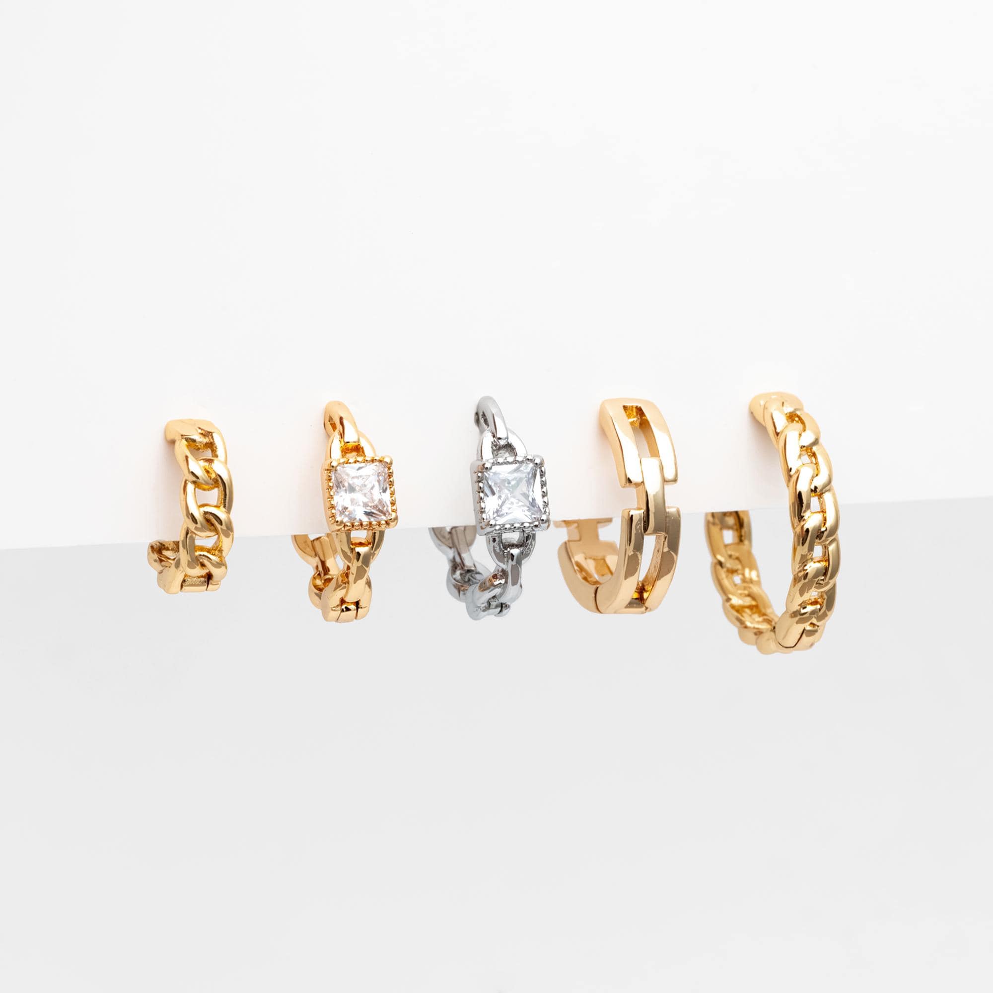 4pcs Gold/ Rhodium plated Hoop Earrings, CZ Pave Huggies (GB-3020)