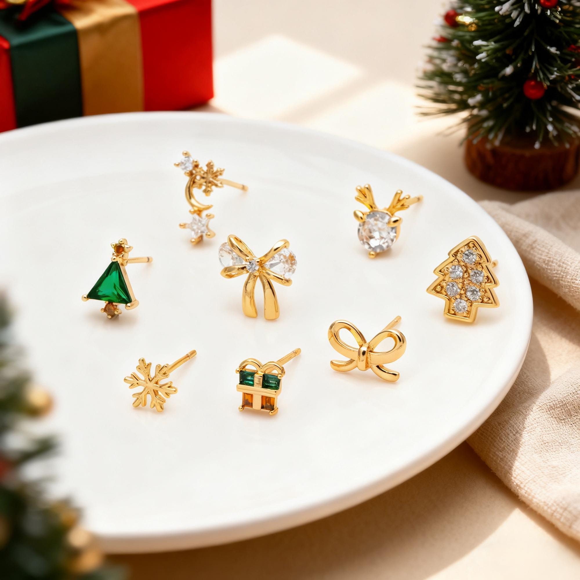 4pcs Gold/ Rhodium plated Brass Christmas Stud Earrings (GB-139)