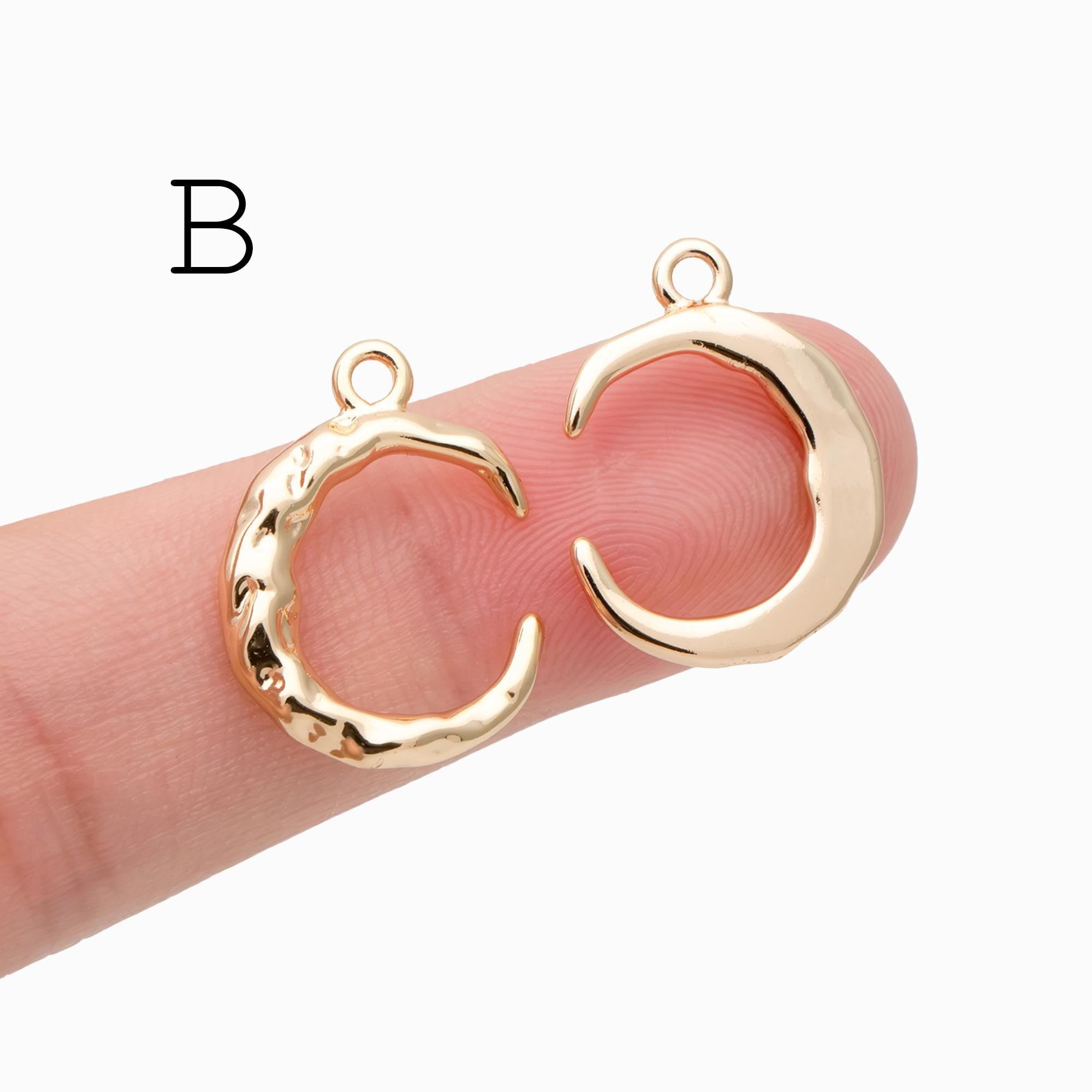 10pcs Gold/ Silver tone Moon Charms , 18K Gold/ Rhodium plated Brass, Moon Connector Pendants (GB-618)