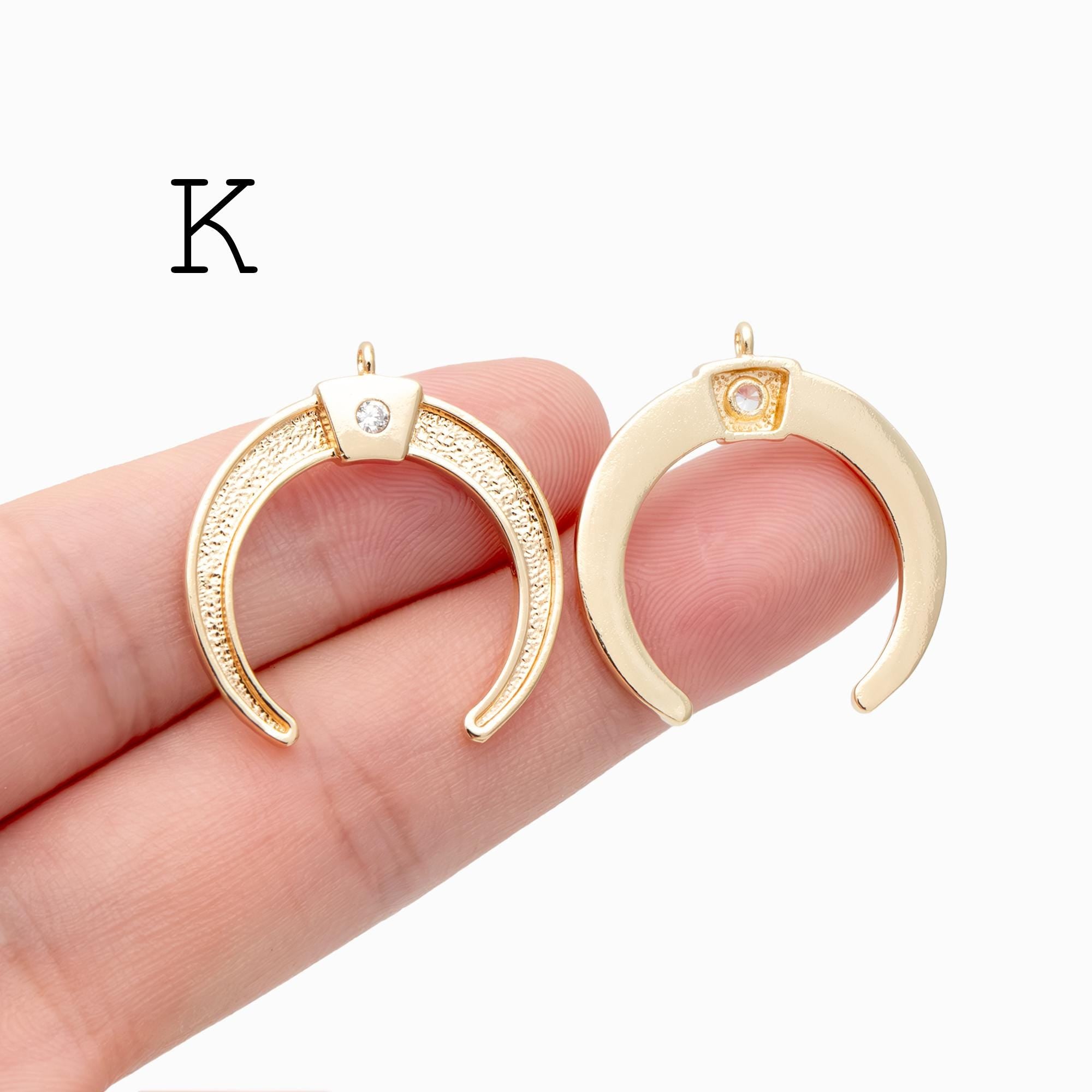 10pcs Gold/ Silver tone Moon Charms , 18K Gold/ Rhodium plated Brass, Moon Connector Pendants (GB-618)