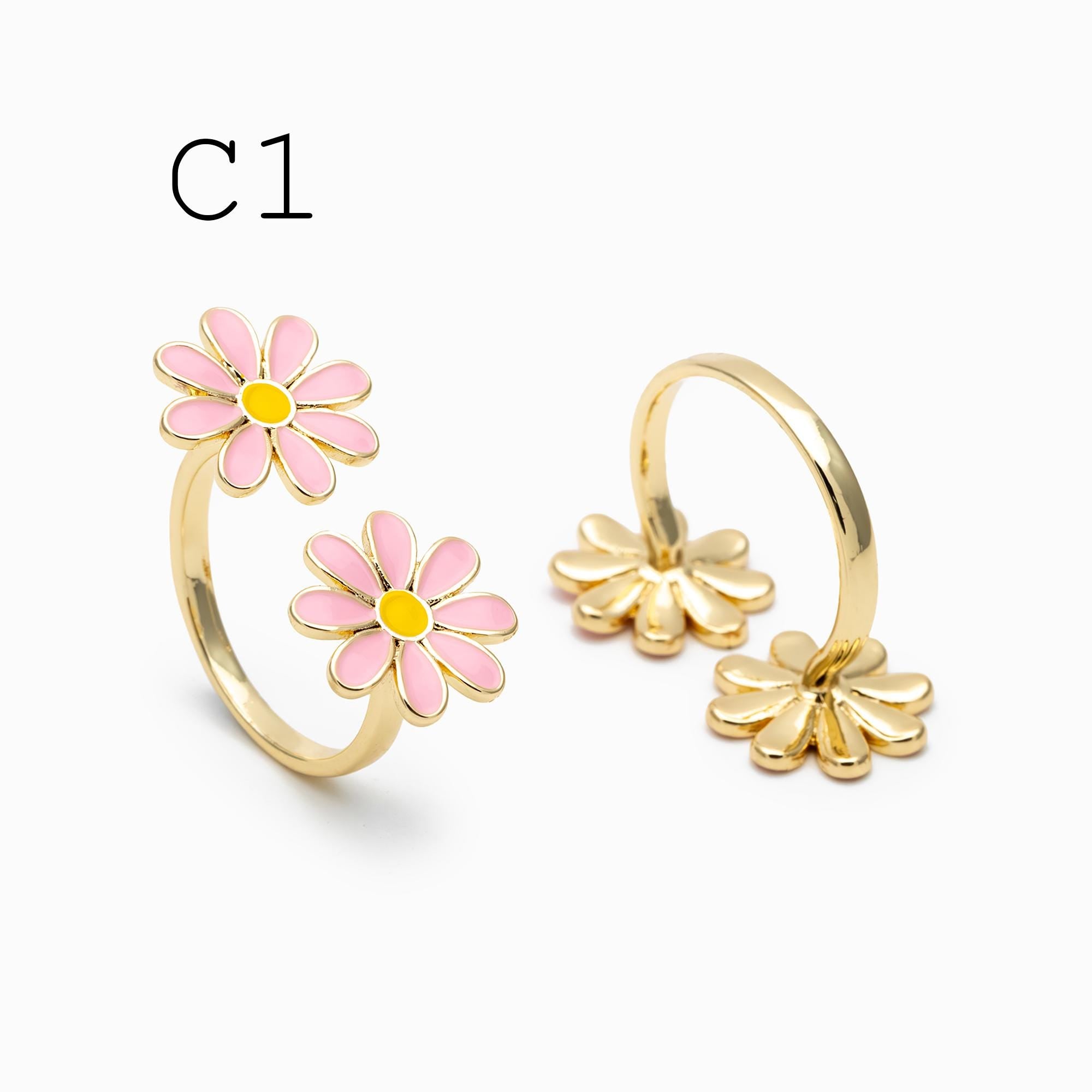 4pcs Gold/ Silver Tone Enamel Ring, Ladybug Ring, Daisy Ring, Everyday Ring, Dainty Rings, Adjustable Ring (#JZ-033)