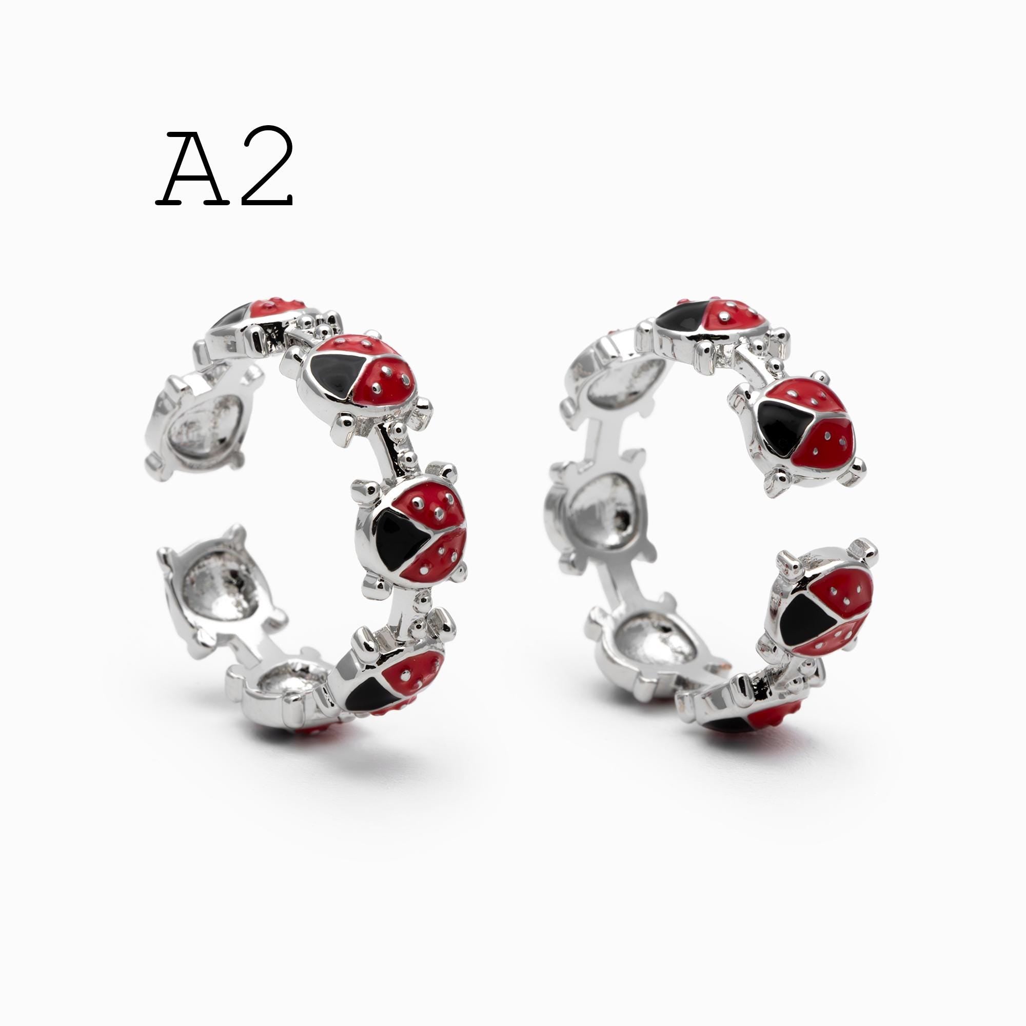 4pcs Gold/ Silver Tone Enamel Ring, Ladybug Ring, Daisy Ring, Everyday Ring, Dainty Rings, Adjustable Ring (#JZ-033)