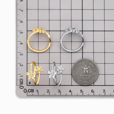 4pcs Gold/ Silver Tone CZ Pave Double Flower Ring, Adjustable Ring, Everyday Ring, Dainty Rings (#JZ-035)