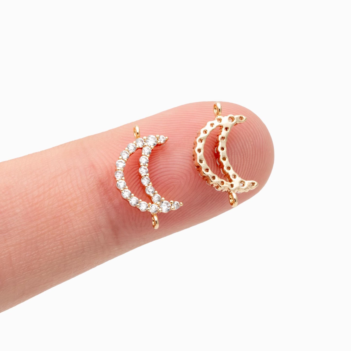 10pcs Gold Plated Moon Connectors: CZ Pave Moon Charms 14x8mm (GB-618-E)
