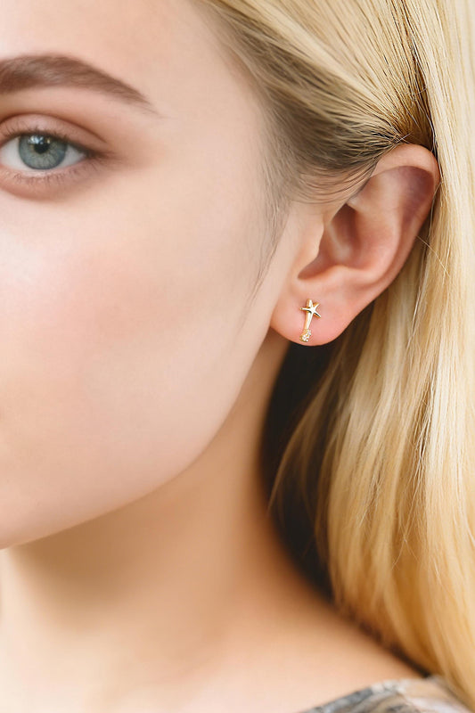 10pcs CZ Pave Star Ear Posts, Gold Plated Brass Stud Earrings, Jewelry Findings, Wholesale Supplies (GB-3041-N)