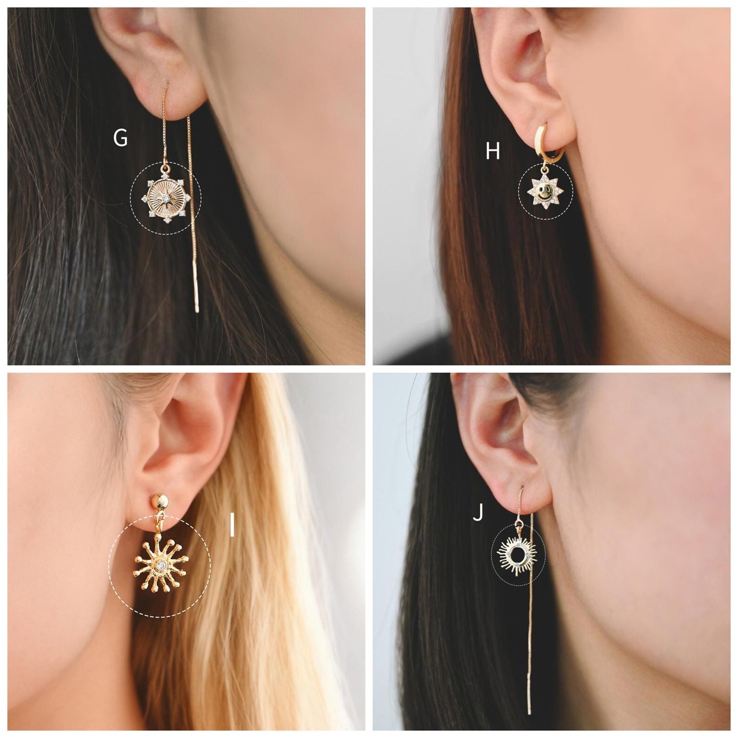 10pcs CZ Pave Gold/ Silver Sun Charm , 18K Gold/ Rhodium plated Brass, Sun Pendants (GB-1658)