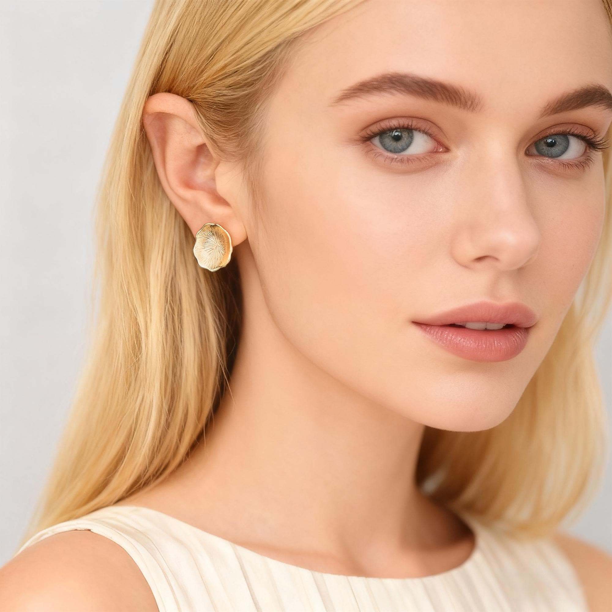 10pcs Gold Lotus Leaf Earring with Loop 12X11mm, 18K Gold plated Brass, Stud Earring Components (GB-3997)