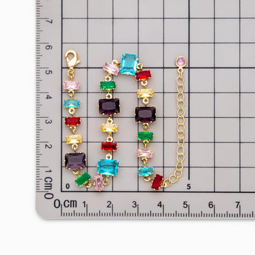 Rainbow Rhinestone Bracelet, Crystal Beaded Tennis Bracelets, Gold/ Rhodium plated Adjustable Bracelet (GB-4696)