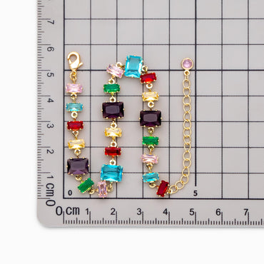 Rainbow Rhinestone Bracelet, Crystal Beaded Tennis Bracelets, Gold/ Rhodium plated Adjustable Bracelet (GB-4696)