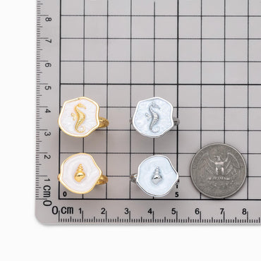 4pcs Gold/ Silver Tone Enamel Ocean Ring, Dainty Rings, Adjustable Ring, Open Band Statement Ring (#JZ-032)