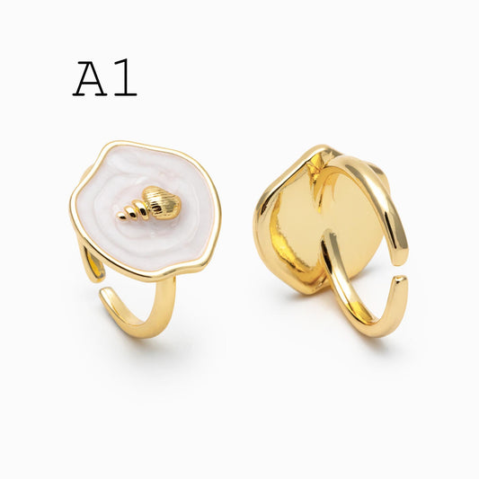 4pcs Gold/ Silver Tone Enamel Ocean Ring, Dainty Rings, Adjustable Ring, Open Band Statement Ring (#JZ-032)