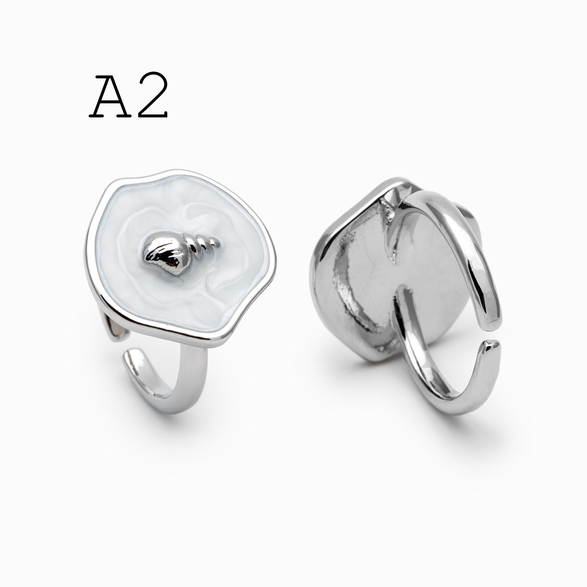 4pcs Gold/ Silver Tone Enamel Ocean Ring, Dainty Rings, Adjustable Ring, Open Band Statement Ring (#JZ-032)
