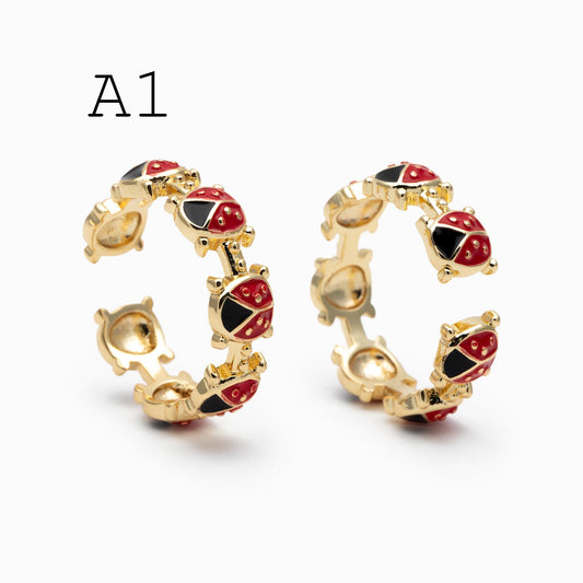4pcs Gold/ Silver Tone Enamel Ring, Ladybug Ring, Daisy Ring, Everyday Ring, Dainty Rings, Adjustable Ring (#GB-4689)