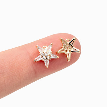 10pcs CZ Pave Gold Star Charm Pendant 10mm, Earring Findings, Jewelry Making, Diy Material, Jewelry Supplies (GB-162-H)