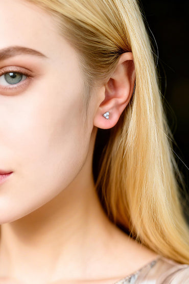 10pcs Faux Pearl Pave Gold/ Silver Tone Flower Earrings, Gold/ Rhodium Plated Brass Tiny Stud Earring (#GB-4593)