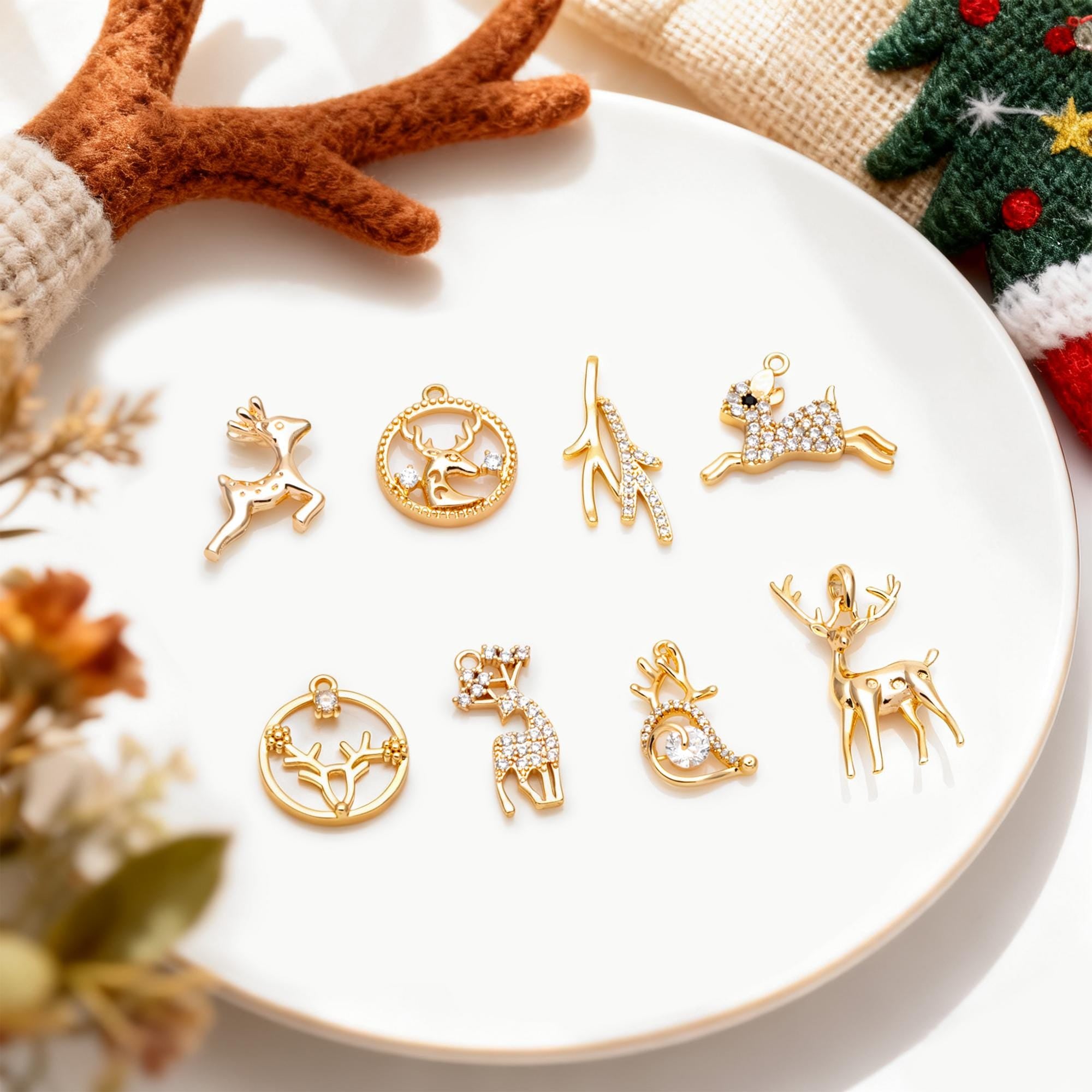 4pcs Gold Elk Deer Horn Charms, Jewelry Making, Diy Material, Jewelry Supplies (GB-2517)