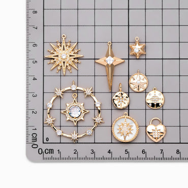 4pcs Gold/ Silver North Star Charms , Gold/ Rhodium plated Brass, CZ Pave Star Pendants (GB-1048)
