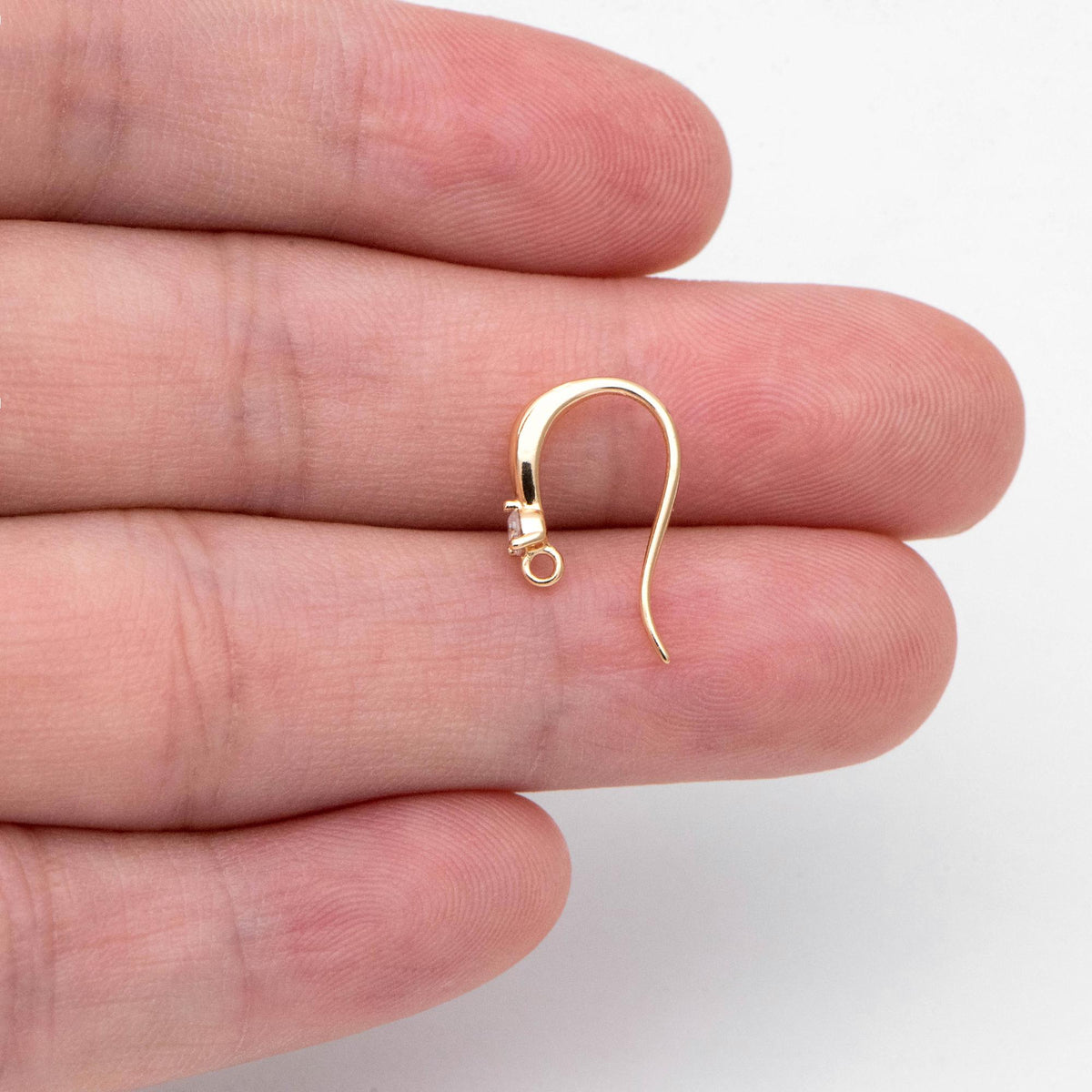 10pcs CZ Pave Gold/ Silver Earring Hooks, 18K Gold/ Rhodium Plated Brass Earwires, Craft Earring Components (GB-317-B)