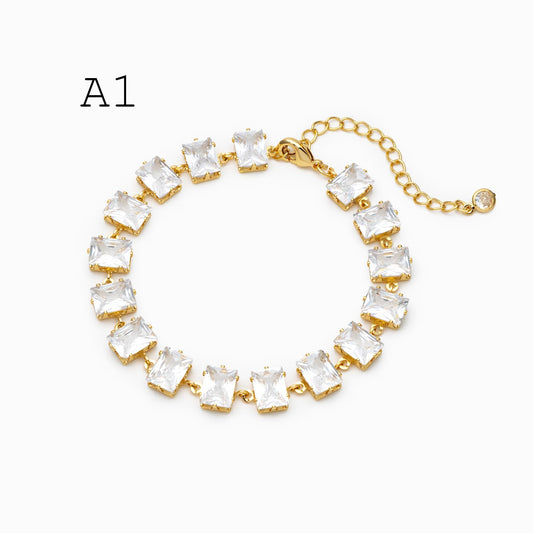 Sparkly CZ Pave Bracelet, Beaded Tennis Bracelets, Gold/ Rhodium plated Brass, Geometric Adjustable Bracelet (GB-4695)