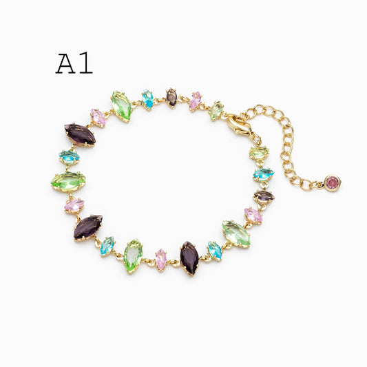 Rainbow Rhinestone Bracelet, Crystal Beaded Tennis Bracelets, Gold/ Rhodium plated Adjustable Bracelet (GB-4696)