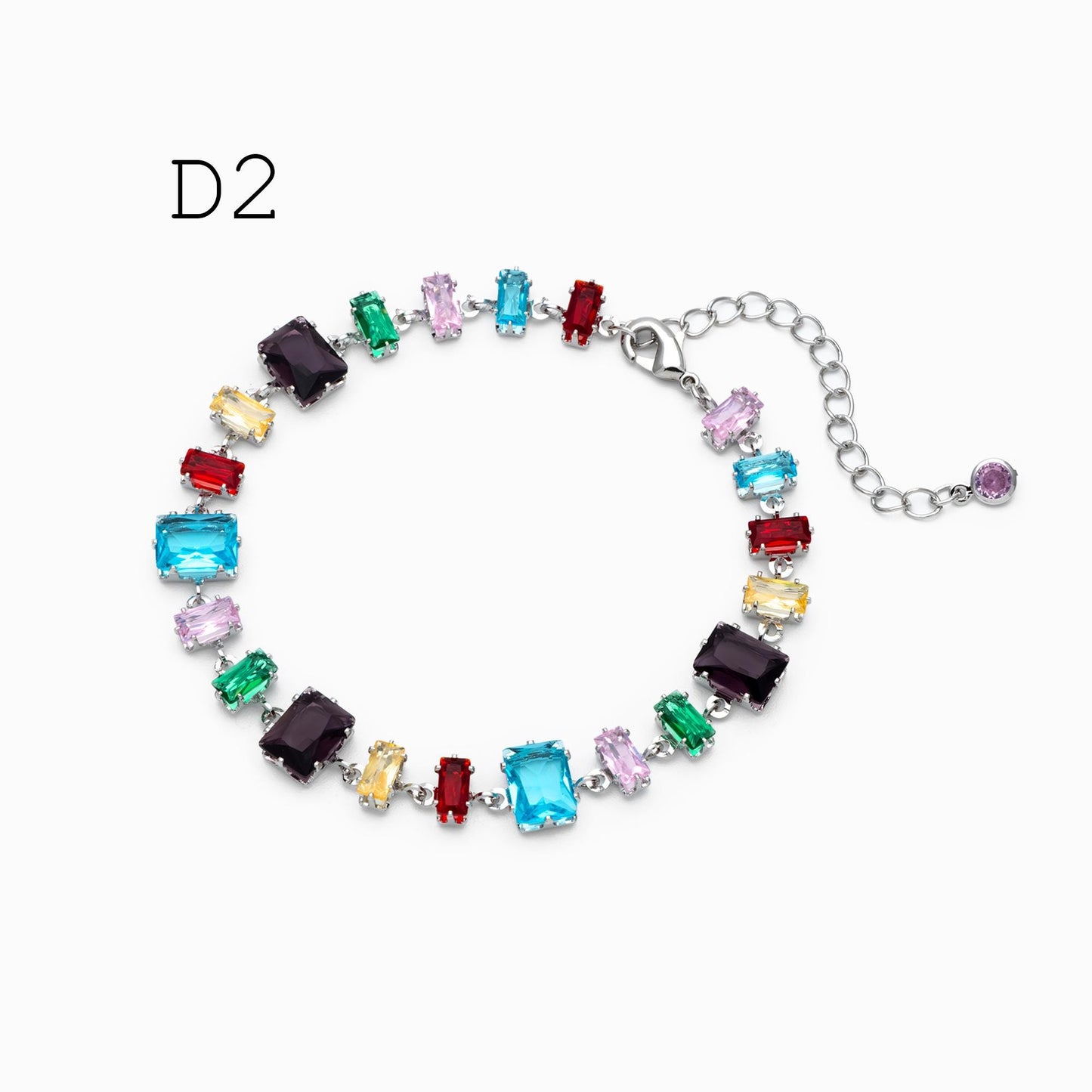 Rainbow Rhinestone Bracelet, Crystal Beaded Tennis Bracelets, Gold/ Rhodium plated Adjustable Bracelet (GB-4696)