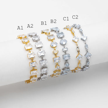 Sparkly CZ Pave Bracelet, Beaded Tennis Bracelets, Gold/ Rhodium plated Brass, Geometric Adjustable Bracelet (GB-4695)