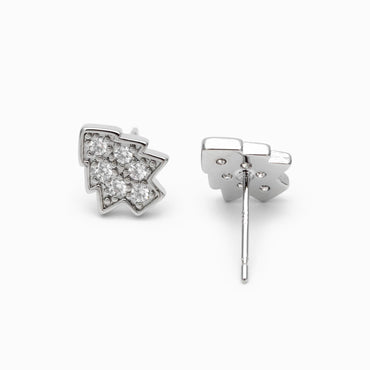 10pcs CZ pave Gold/ Silver Tree Earrings, 18K Gold/ Rhodium Plated Brass, MInimalist Christmas Stud Earrings (#GB-139-E)