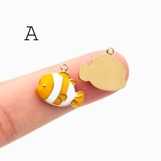 4pcs Enamel Beach Style Charms, PVD Gold Stainless Steel, Jewelry Making Supply (GB-4701)