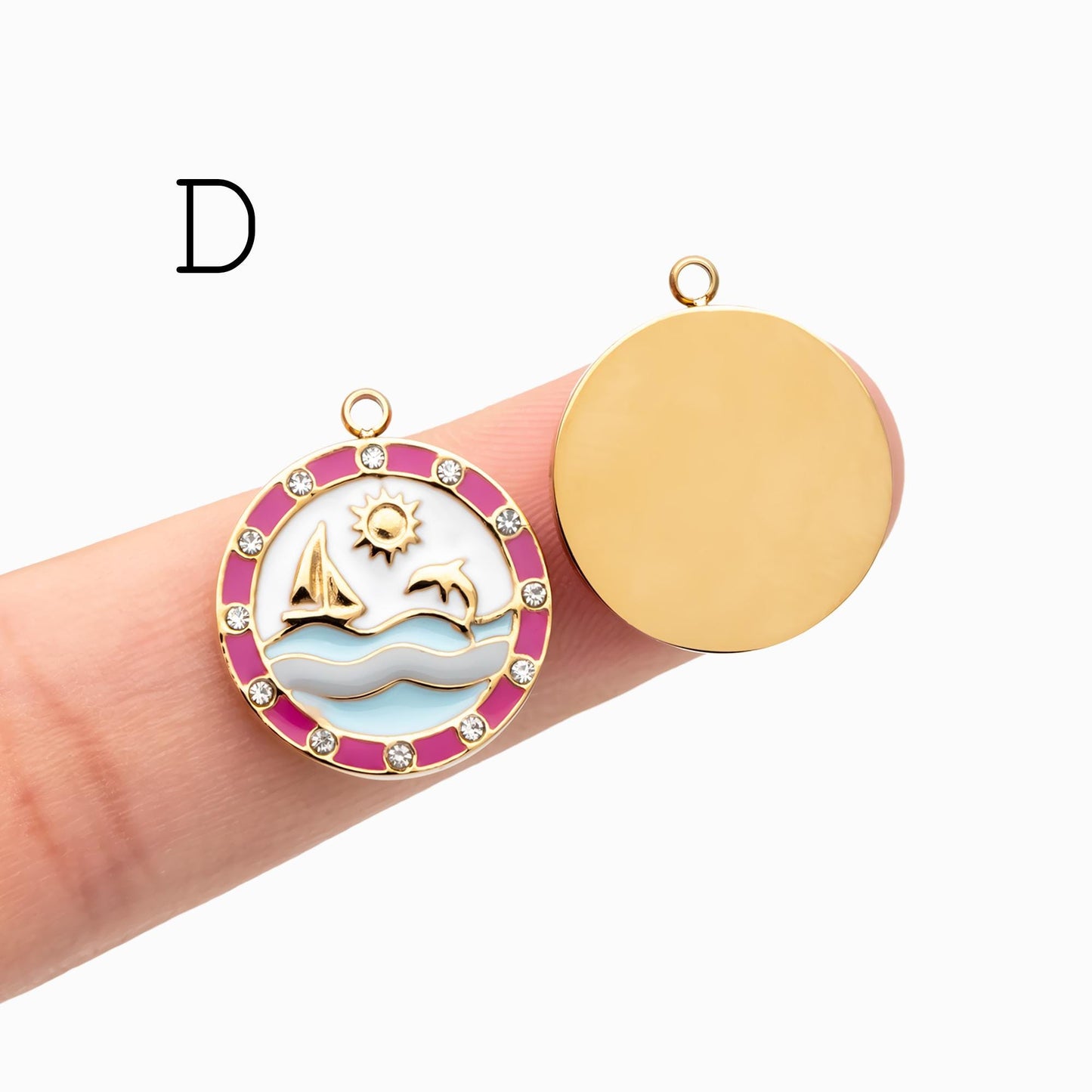 4pcs Enamel Beach Style Charms, PVD Gold Stainless Steel, Jewelry Making Supply (GB-4701)