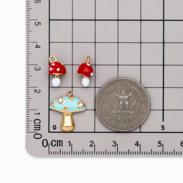 4pcs Enamel Mushroom Charms, PVD Gold Stainless Steel, Jewelry Making Supply (GB-4703)