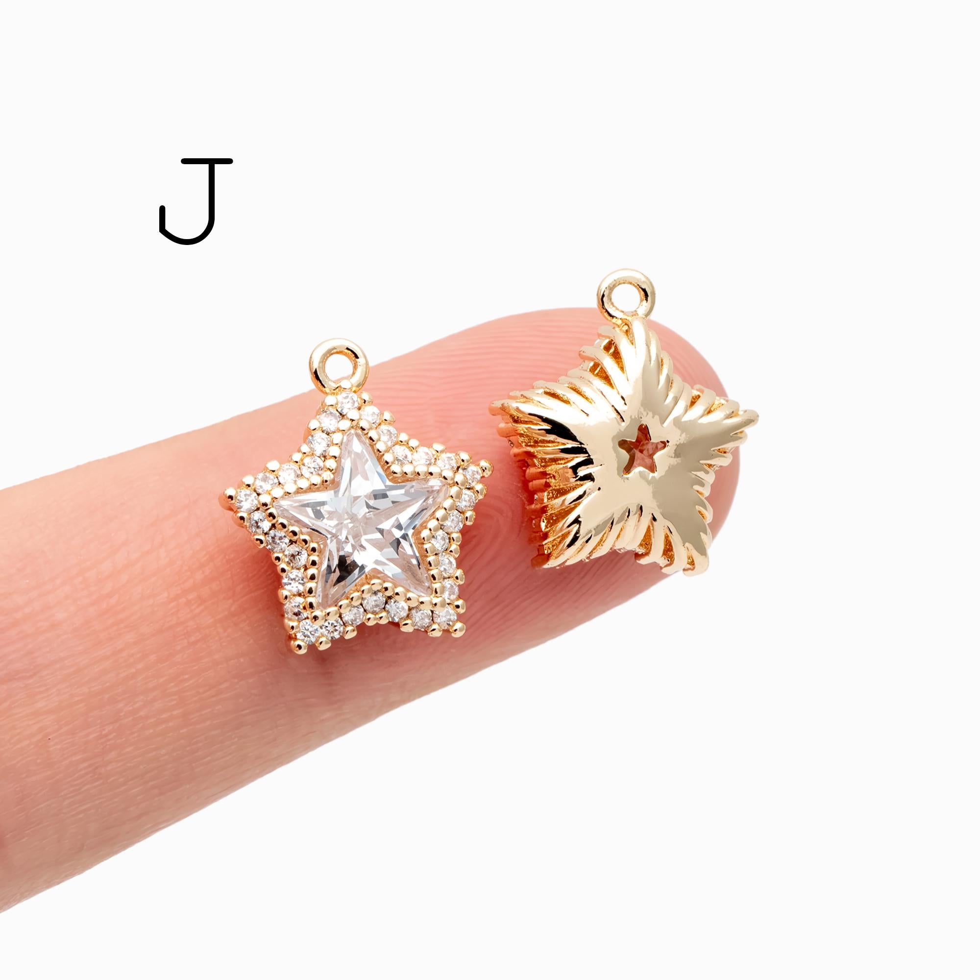 10pcs Gold/ Silver Tone Zircon Star Charms , Real Gold/ Rhodium plated Brass, Lead Nickel Free (GB-162)